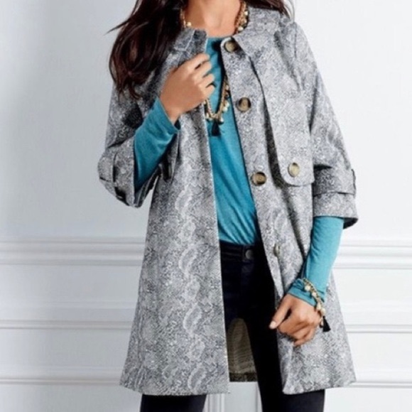 CAbi Jackets & Blazers - CAbi Camille Snake Jacquard Trench Coat Medium
